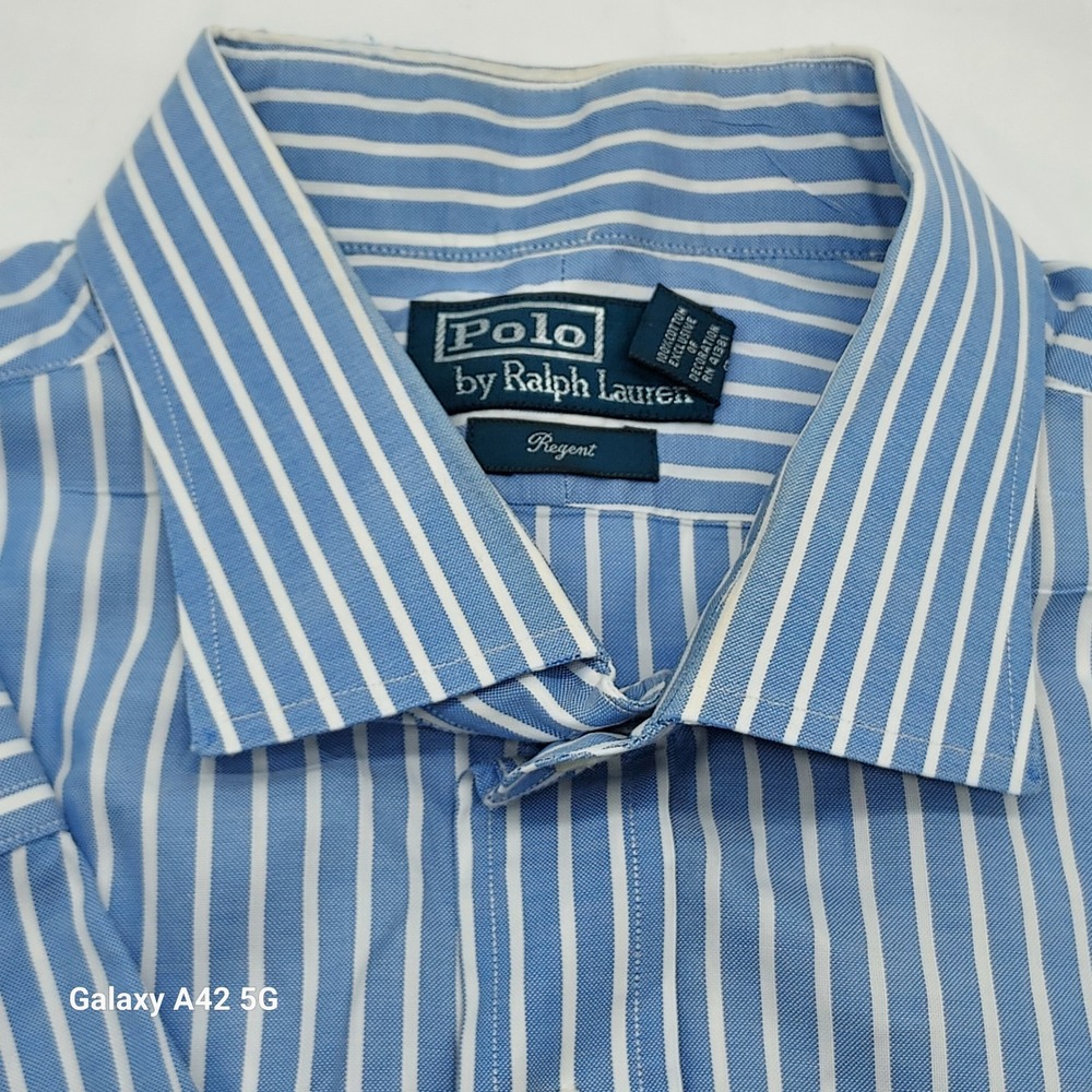 Polo by Ralph Lauren Regent Blue‎ Striped Button Down Dress Shirt 18 1/2 2XLT